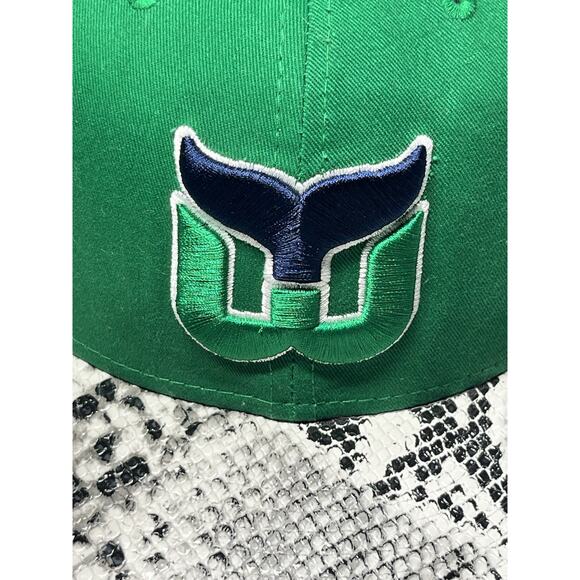 Hartford Whaler New Era Cap Hat Green Snapback Trucker Python Faux Leather Bill - Picture 2 of 8